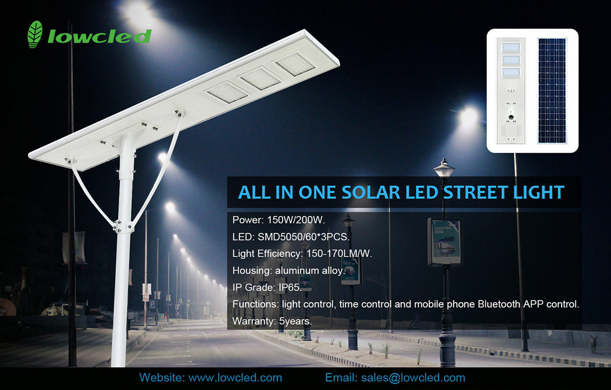 Lampione stradale a led solare da 150 W, piccolo